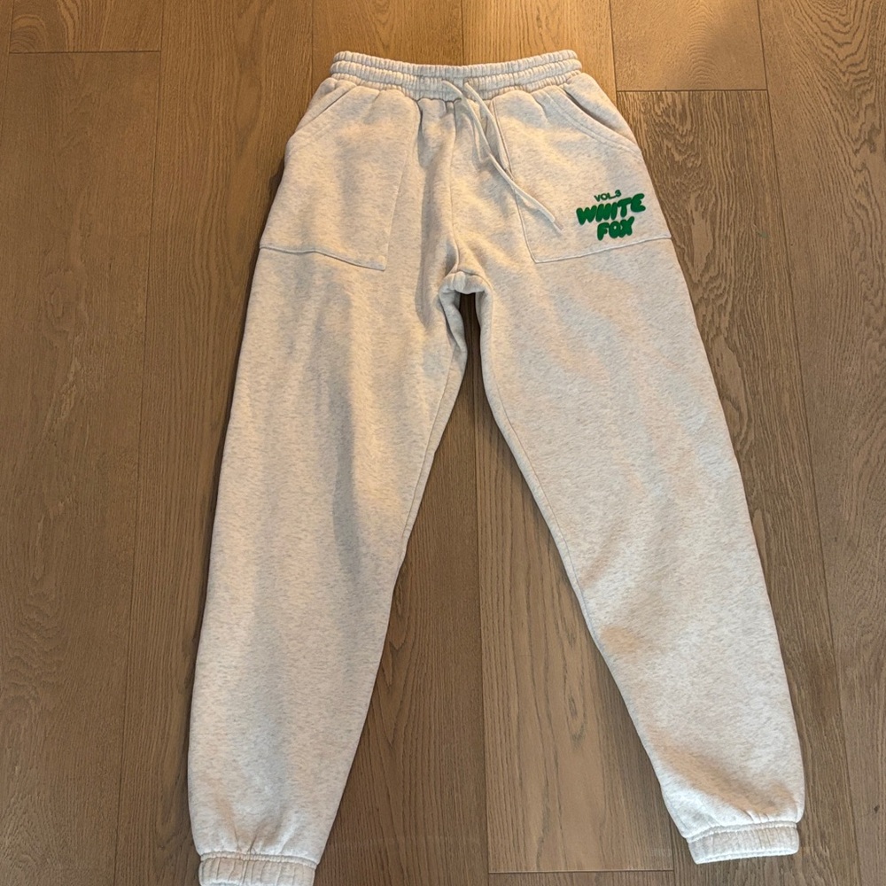 White Fox Hoodie. Green Lettering. Size XS. Worn once.